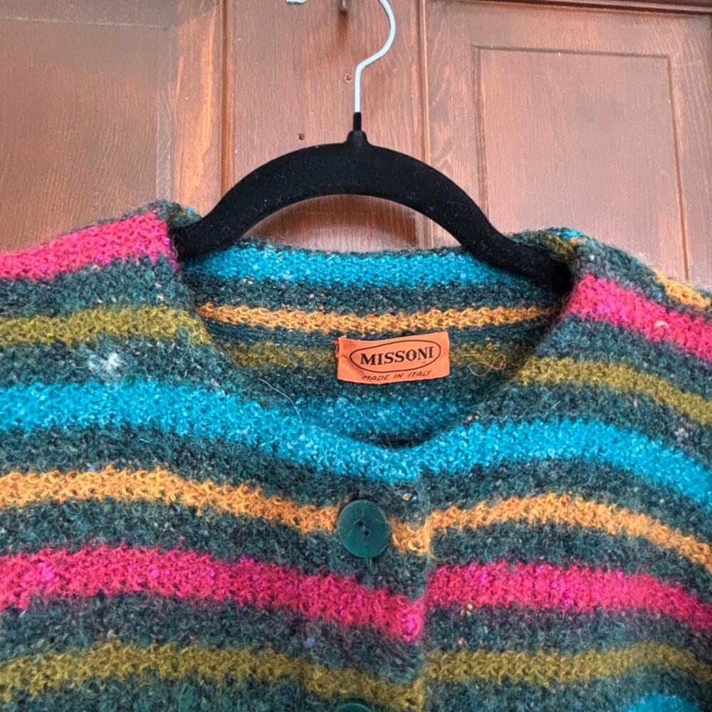 Vintage Missoni Cropped Striped Wool Cardigan Orange Label Italy Multicolor M - Picture 8 of 9